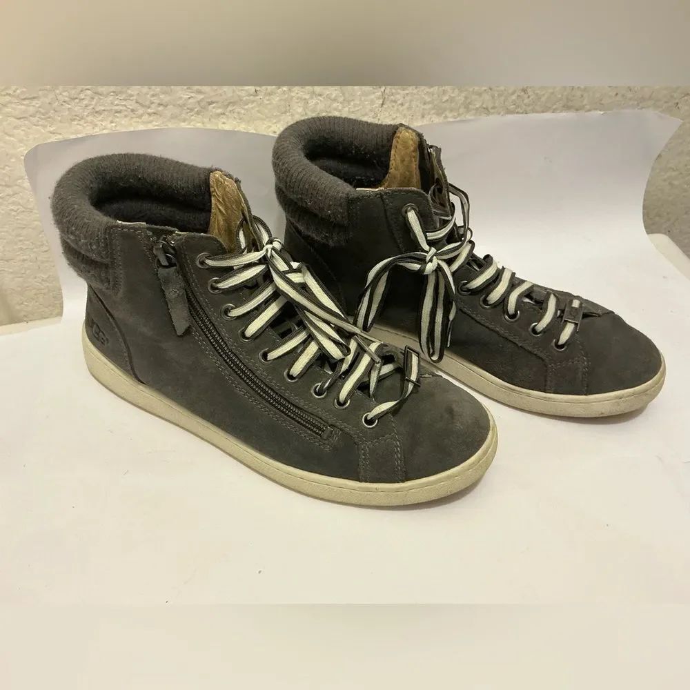 UGG Charcoal Gray High Top Suede Zippered/Lace Sneaker Sz 9 M